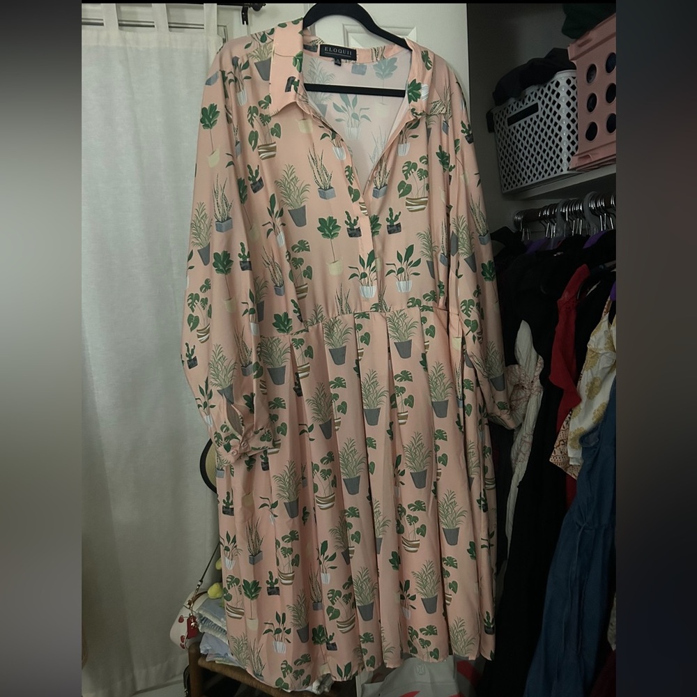 ELOQUII Pink plant dress